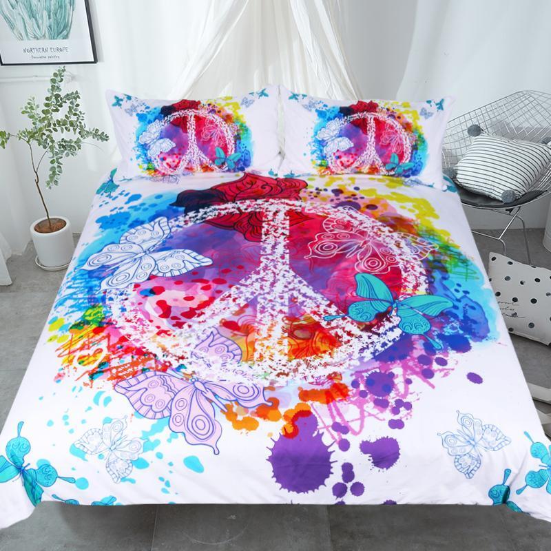 Peace With Flying Butterflies Art Hop 3D Customized Duvet Cover Bedding Set