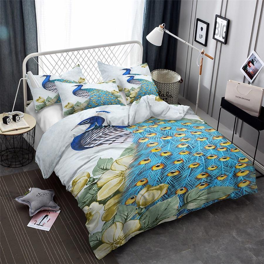 Peacock In The Flowers 3D Customized Duvet Cover Bedding Set