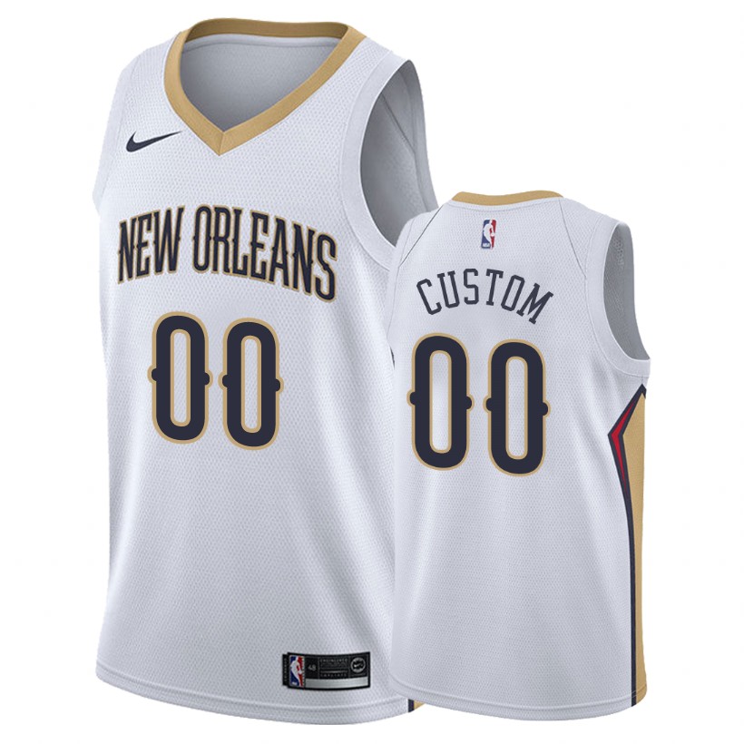 Pelicans Male Custom #00 Association White Jersey