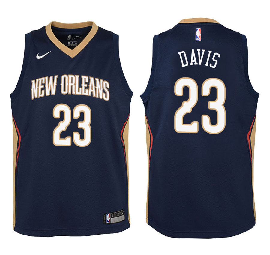 Pelicans Youth Anthony Davis #23 2017-18 Icon Navy Jersey