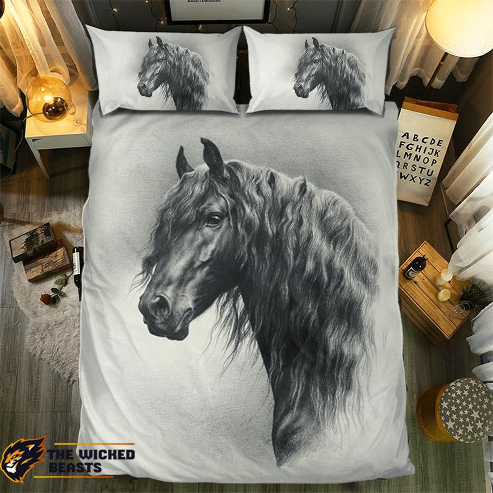 Pencil Friesian Horse Customized Duvet Cover Bedding Set