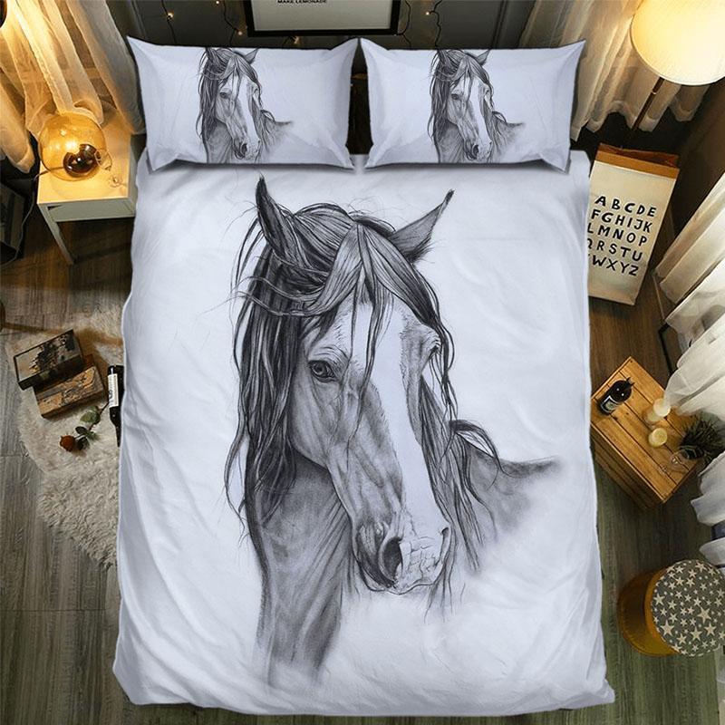Pencil Horse Portrait 3D Customized Duvet Cover Bedding Set