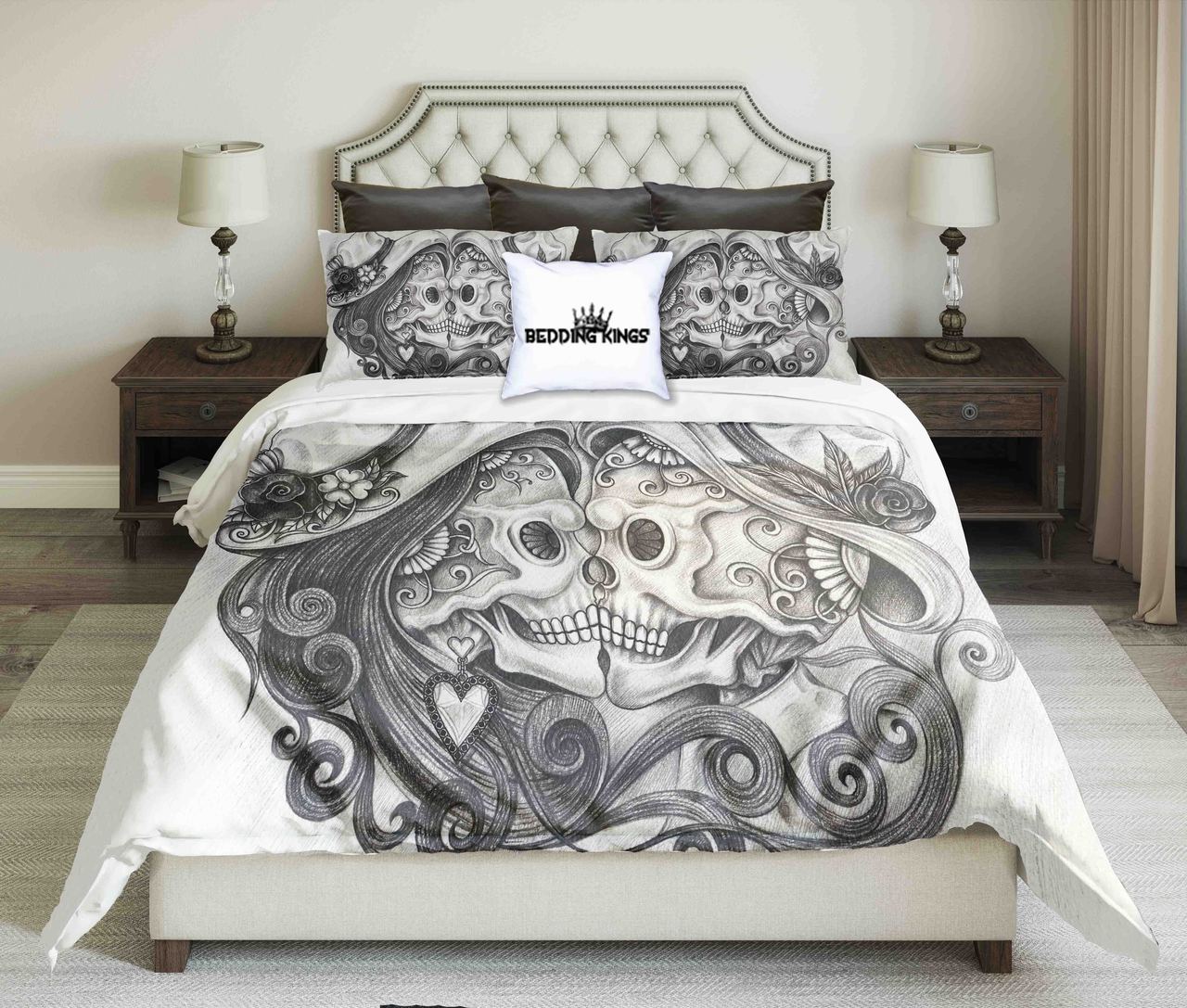 Pencil Ketch Heart Patternkull Design Kings 3D Customized Duvet Cover Bedding Set