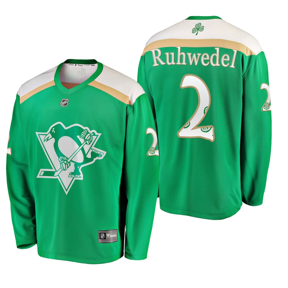 Penguins Chad Ruhwedel #2 2019 St. Patrick's Day Green Fanatics Branded Jersey