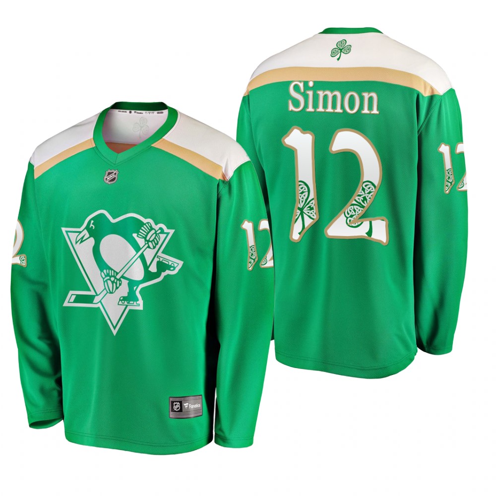 Penguins Dominik Simon #12 2019 St. Patrick's Day Green Fanatics Branded Jersey