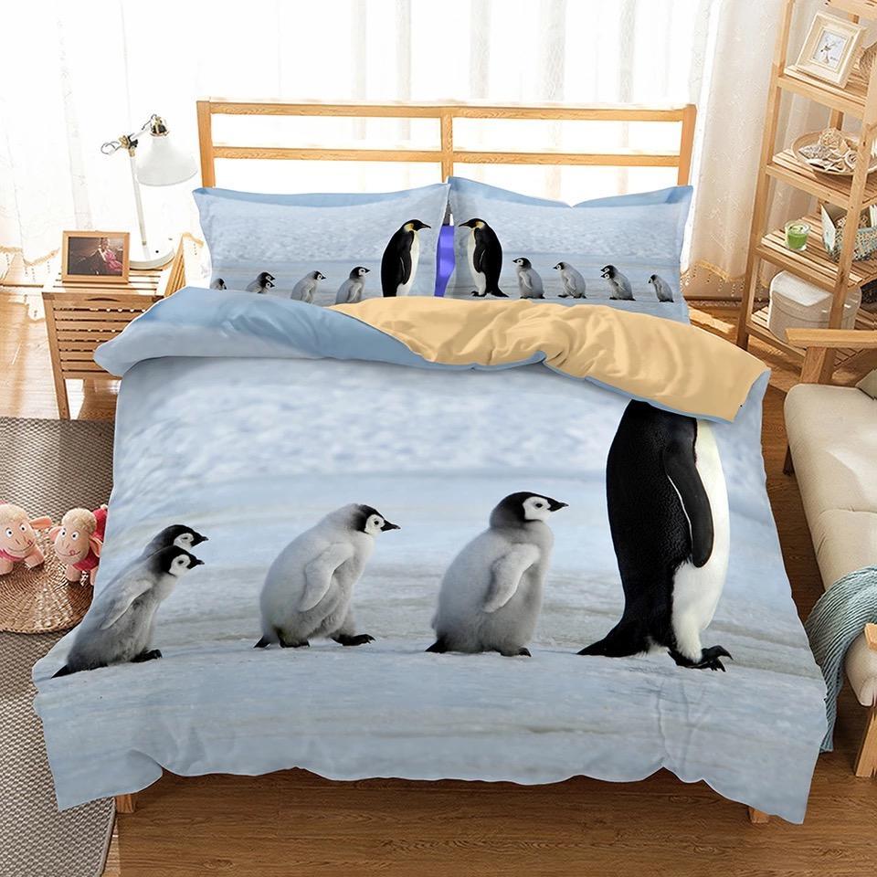 Penguins Travelling 3D Customized Duvet Cover Bedding Set