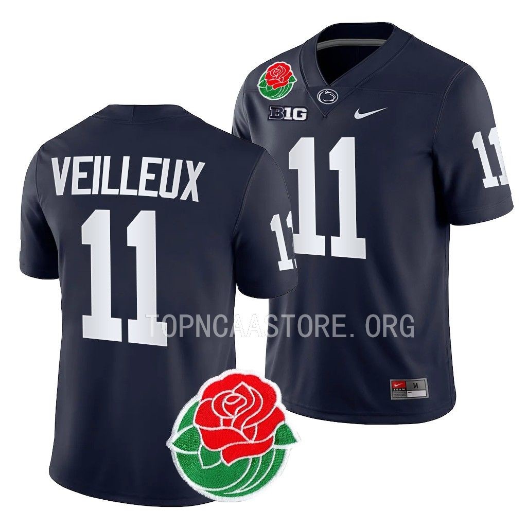 Penn State Nittany Lions 2023 Rose Bowl Christian Veilleux #11 Navy Men's College Jersey