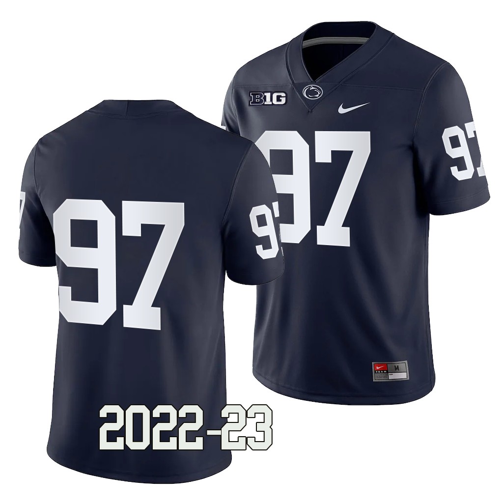 Penn State Nittany Lions PJ Mustipher Jersey 2022-23 College Navy #97 Game Men's Shirt