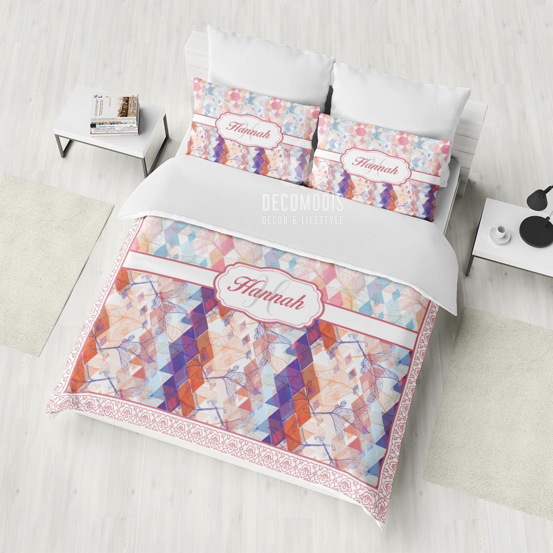 Personalized , Floral & Geometry Elements , Custom , Monogrammed With Name Duvet Cover Bedding Set