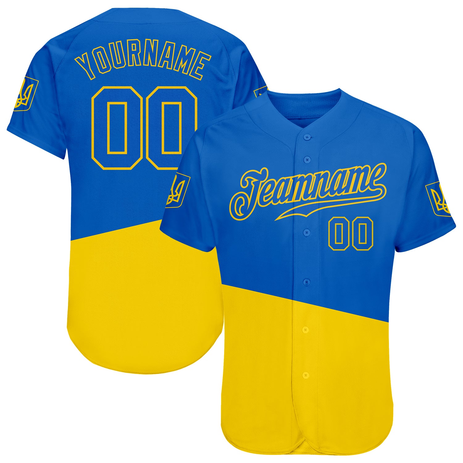 Custom 3D Pattern Design Ukrainian Flag And Coat Of Arms Of Ukraine Printed Baseball Jersey