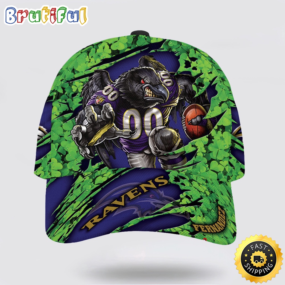Personalized Baltimore Ravens Mascot St Patrick Day All Over Print Baseball Cap
