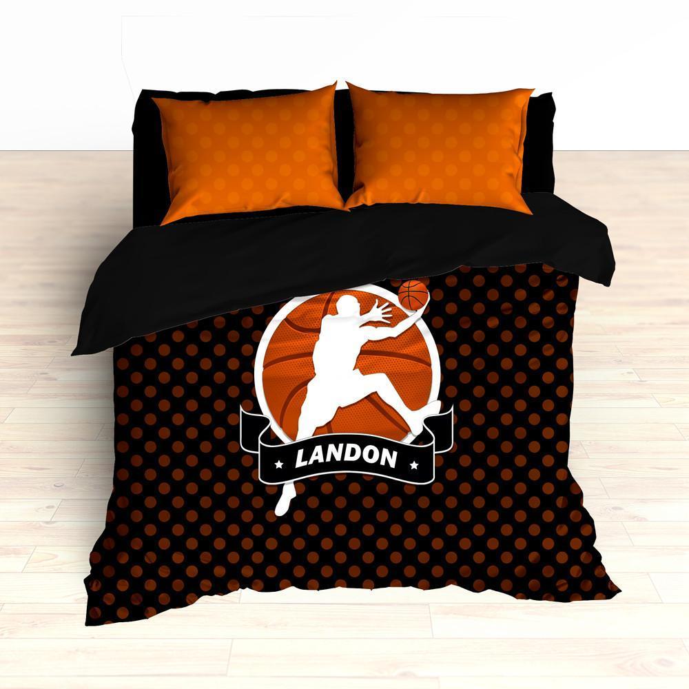 Personalized Basketball , Black And Orange Basketball Dots, Custom Duvet Cover Bedding Set