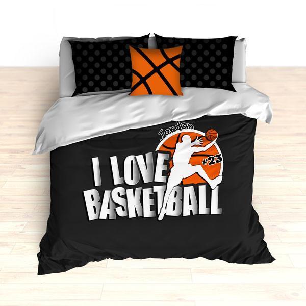 Personalized Basketball , Black Dots, I Love Basketball Or Duvet Cover Bedding Set