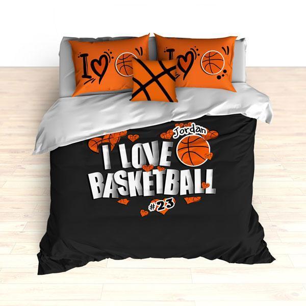 Personalized Basketball , I Love Basketball Hearts Duvet Cover Bedding Set