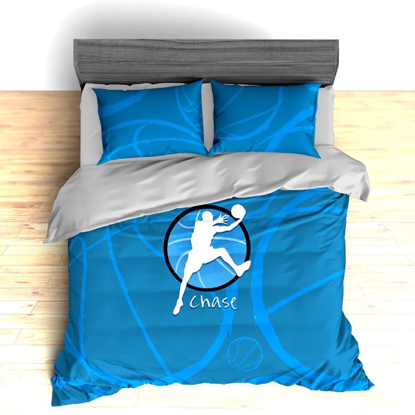 Personalized Basketball Stripes Theme , Basketball Player Silhouette S Duvet Cover Bedding Set