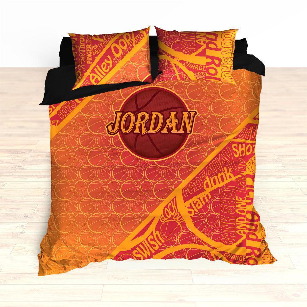 Personalized Basketball Word Art , Basketball , Basketball , Crimson, Yellow, Basketball Toddler Duvet Cover Bedding Set
