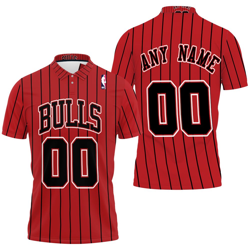 Personalized Chicago Bulls Throwback Red Black Stripe Jersey Inspired Style Polo Shirt
