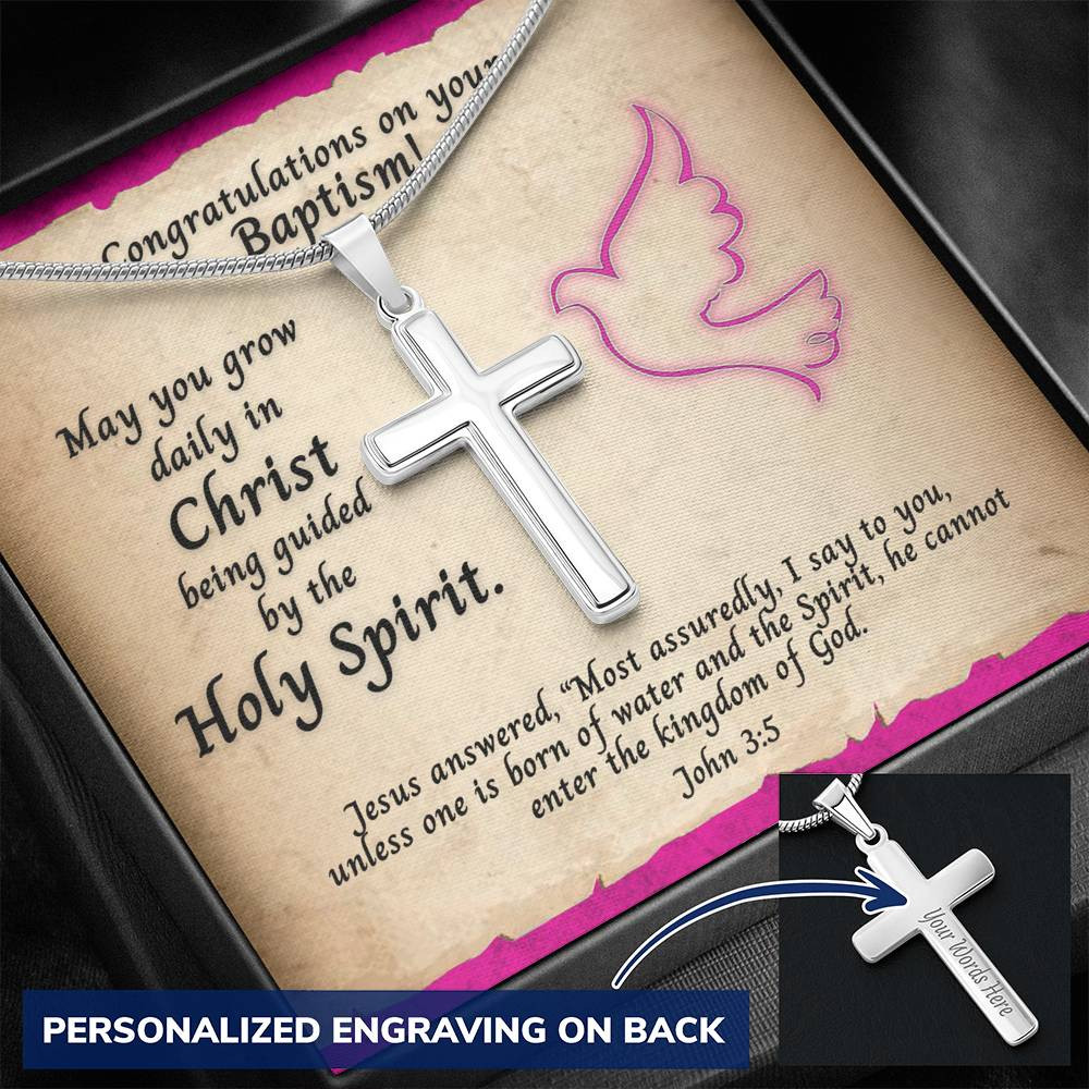 Personalized Cross Necklace and Baptism With Bible Verse John 3:5