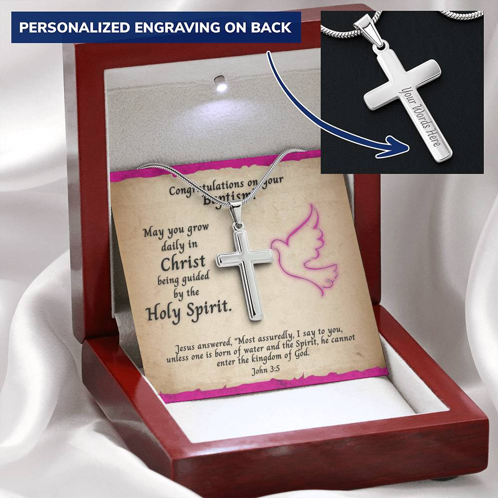 Personalized Cross Necklace and Baptism With Bible Verse John 3:5