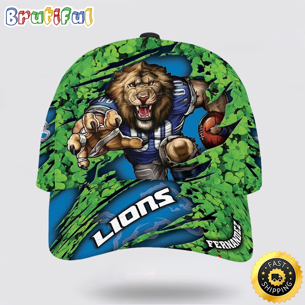 Personalized Detroit Lions Mascot St Patrick Day All Over Print Baseball Cap