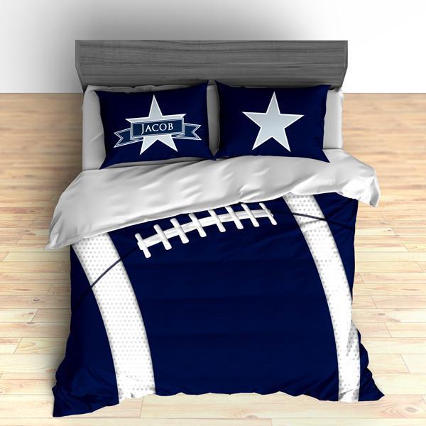 Personalized Football Team Colors Themed , S, Navy Blue And White Duvet Cover Bedding Set