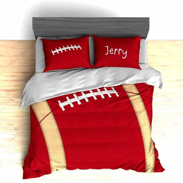 Personalized Football Team Colors Themed , S, Red And Metallic Gold Duvet Cover Bedding Set