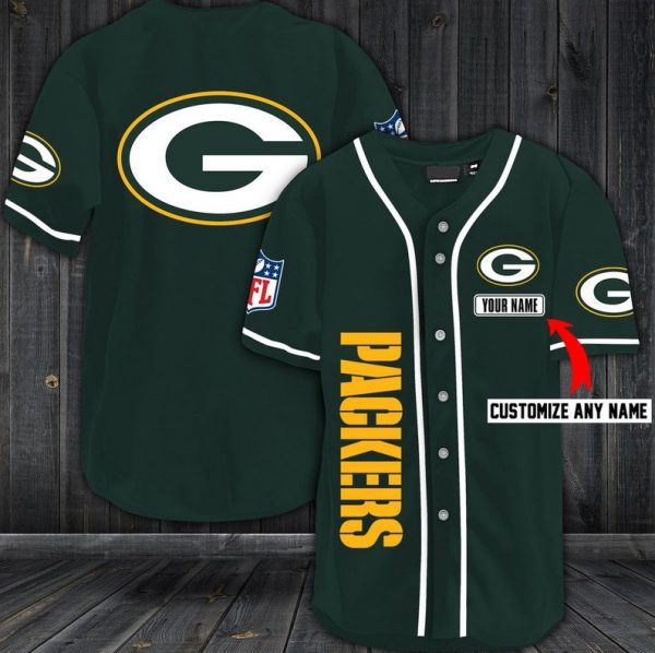 Personalized Green Bay Packers Green Color Baseball Jersey Shirt