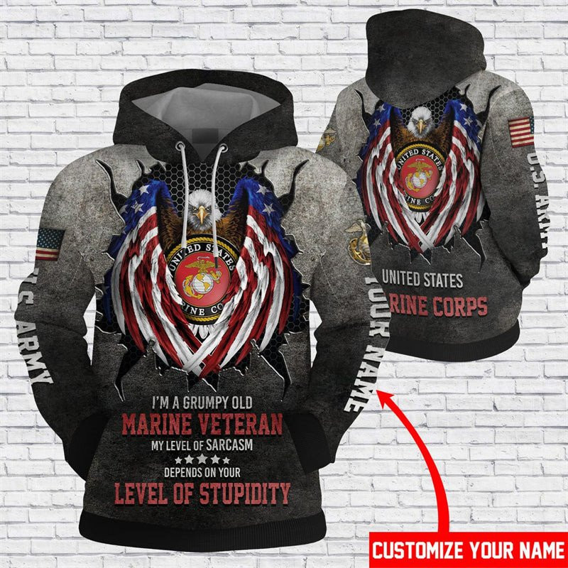 Personalized I’M A Grumpy Old Marine Veteran Hoodie