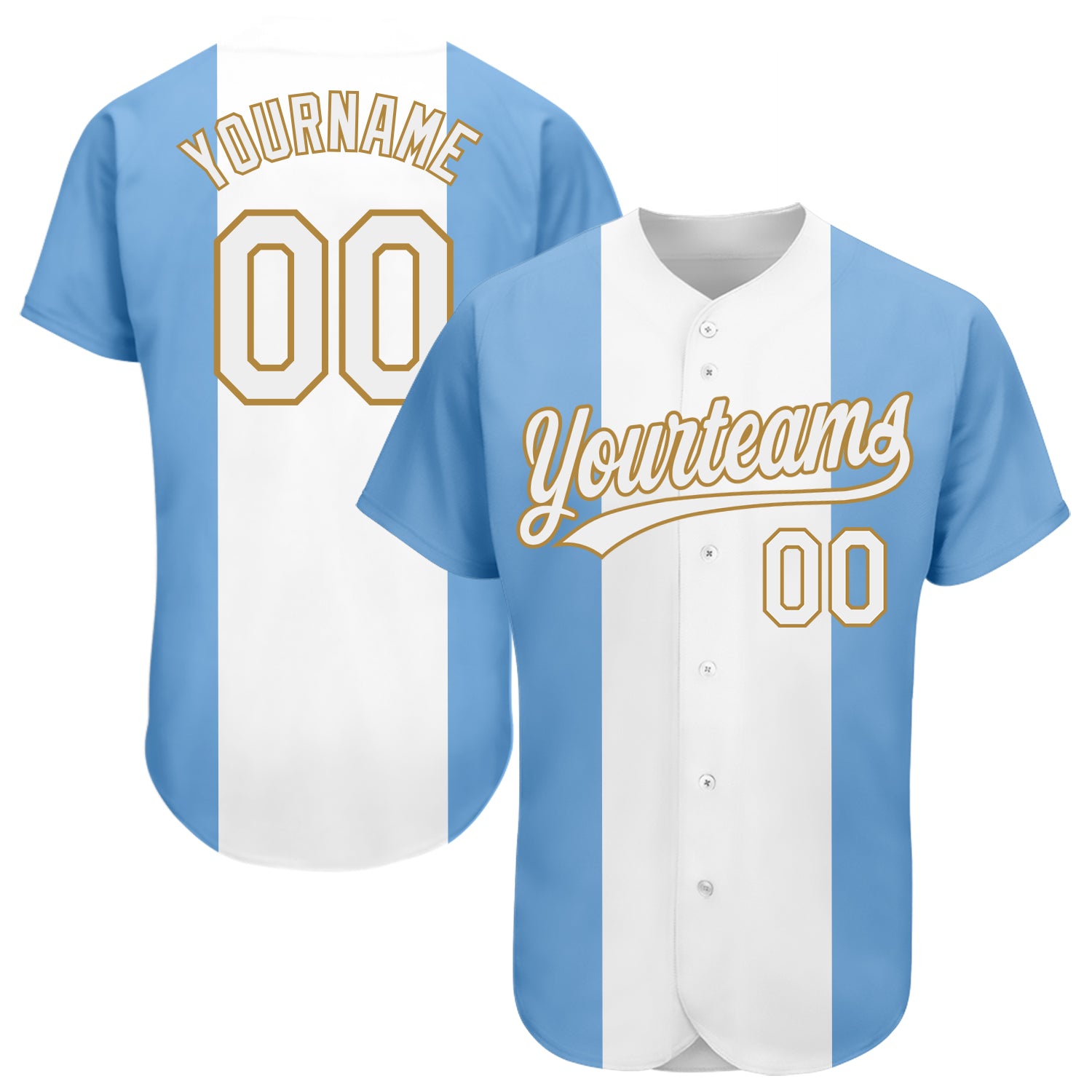 Custom Light Blue White-Old Gold 3D Argentinian Flag Printed Baseball Jersey