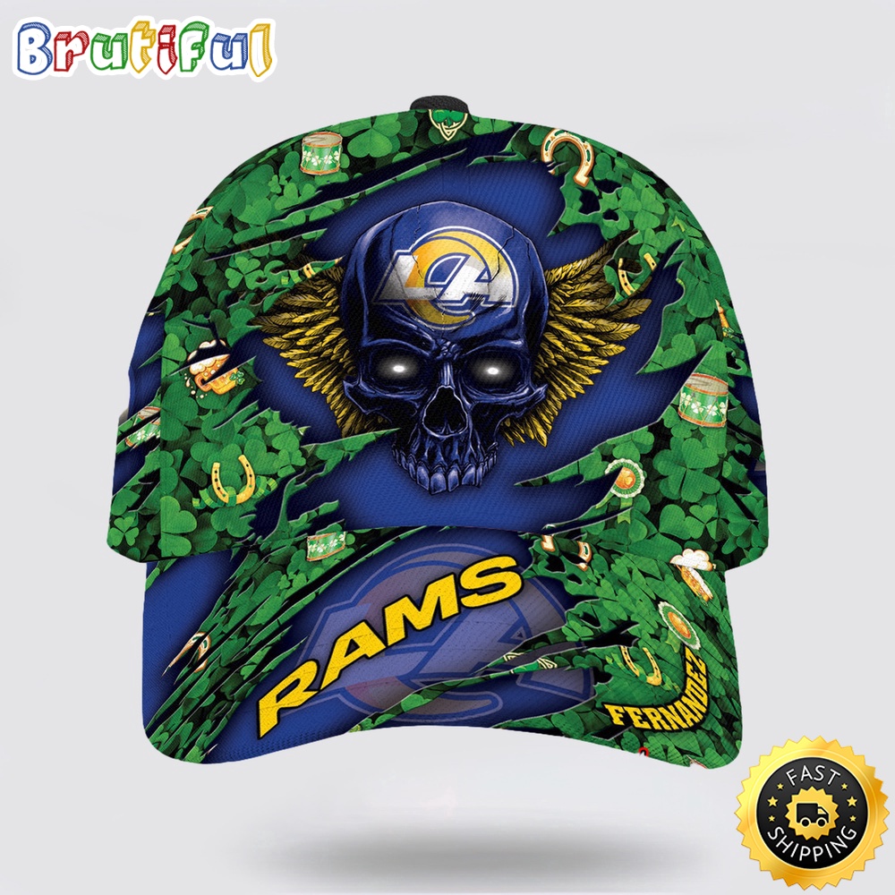 Personalized Los Angeles Rams St Patrick Day Skull All Over Print Baseball Cap