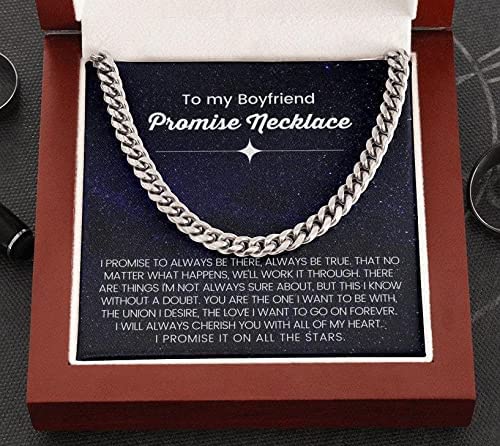 Personalized Message Card, Cuban Link Chain Necklace, To My Boyfriend I Promise It On All The Stars