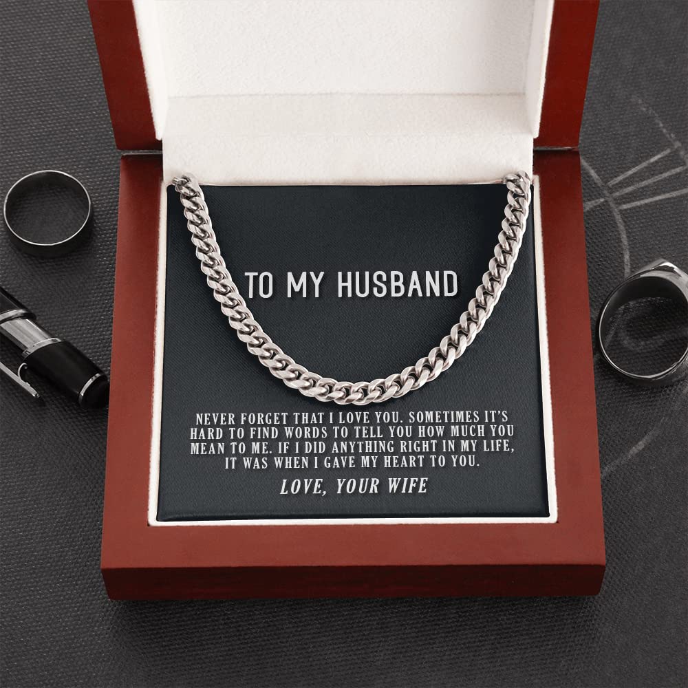 Personalized Message Card, Cuban Link Chain Necklace, To My Husband My Heart To You Cuban Link Chain Necklace Gift For Husband
