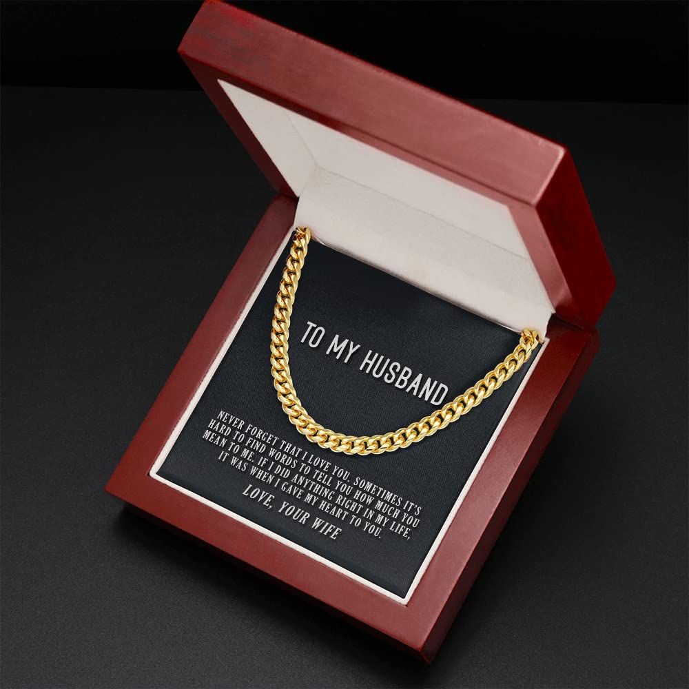 Personalized Message Card, Cuban Link Chain Necklace, To My Husband My Heart To You Cuban Link Chain Necklace Gift For Husband