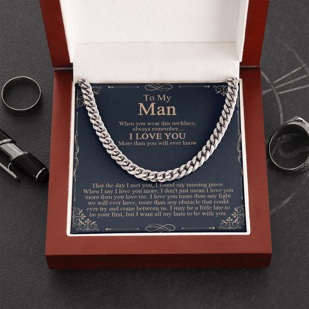 Personalized Message Card, Cuban Link Chain Necklace, To My Man When You Wear Necklace Never Forget That I Love You