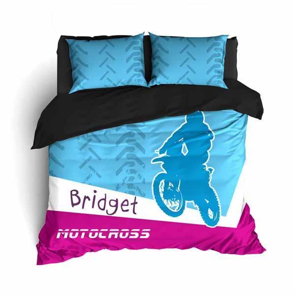 Personalized Motocross Or , Motocross , Blue And Pink Duvet Cover Bedding Set