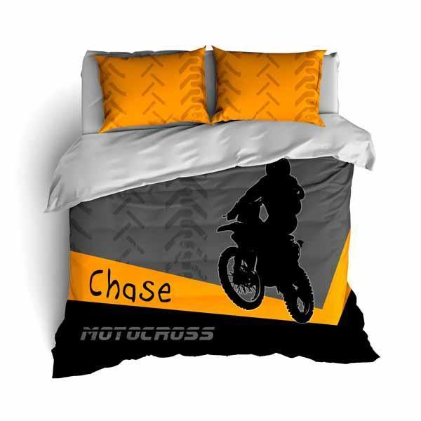 Personalized Motocross Or , Motocross , Dirt Bike, Freestyle Motocross, Orange Duvet Cover Bedding Set
