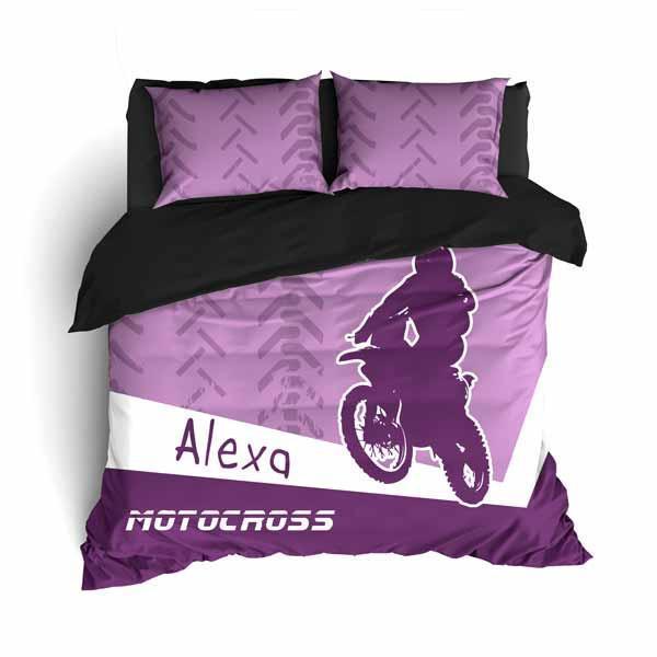 Personalized Motocross Or , Motocross , Dirt Bike, Freestyle Motocross, Purple Duvet Cover Bedding Set