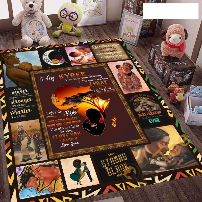 Personalized Name Stay Strong Black Man Mother And Son For Kitchen Living Room Bedroom Rectangle Rug