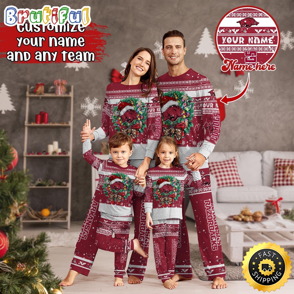 Personalized NCAA Arkansas Razorbacks Custom Pajamas Christmas Custom Pajamas For Sports Fan
