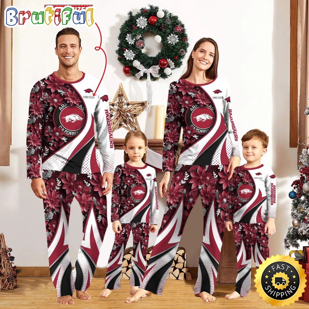 Personalized NCAA Arkansas Razorbacks Custom Pajamas Flower For Sport Family