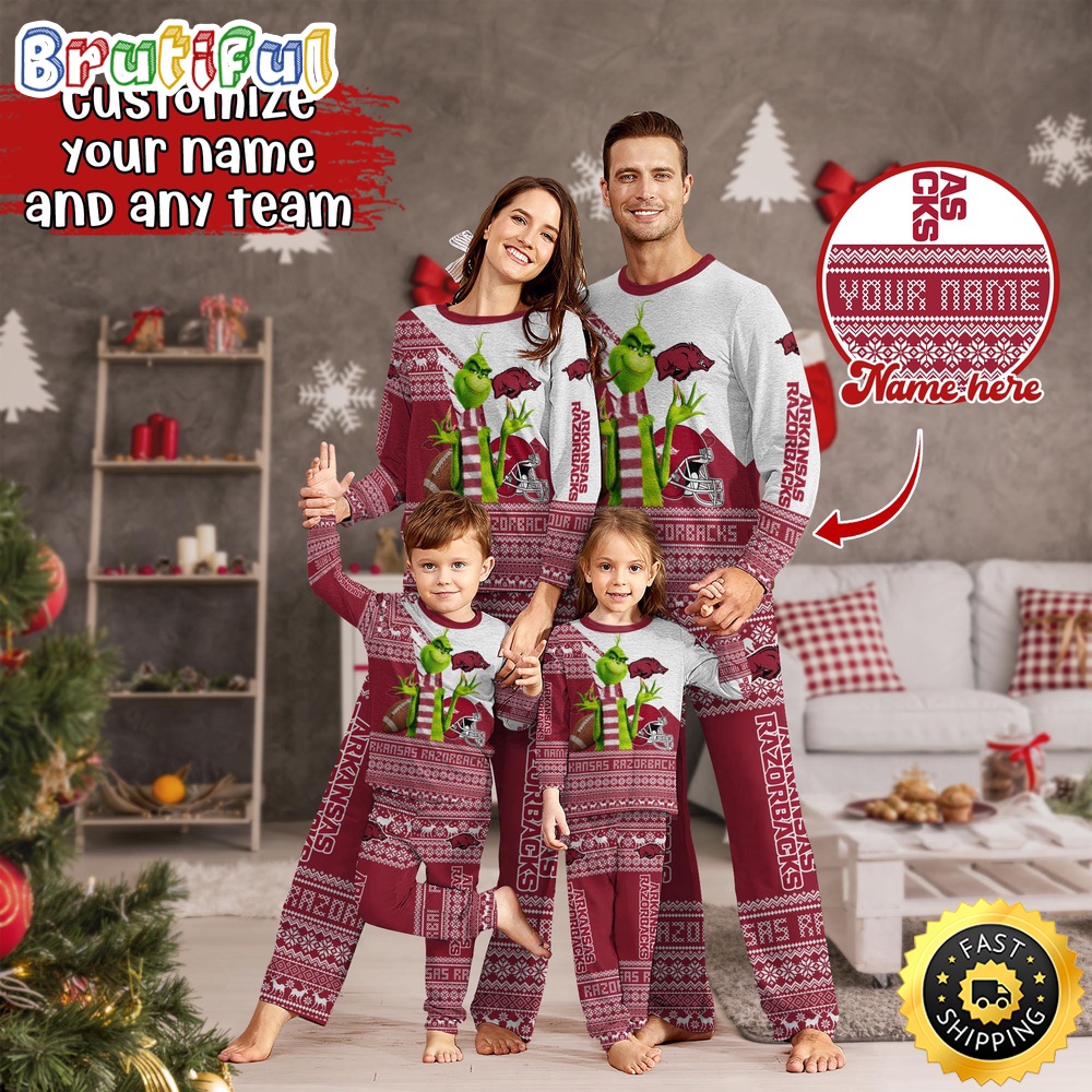 Personalized NCAA Arkansas Razorbacks Custom Pajamas Xmas For Sport Family