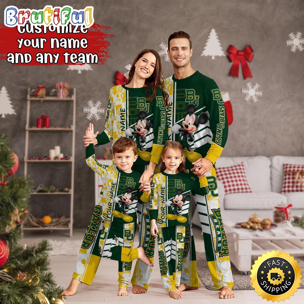 Personalized NCAA Baylor Bears Custom Pajamas Mickey Mouse For Family