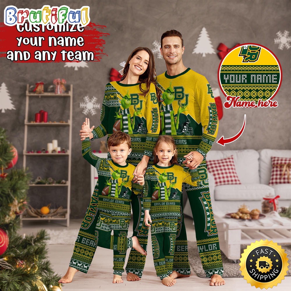 Personalized NCAA Baylor Bears Custom Pajamas Xmas For Sport Family