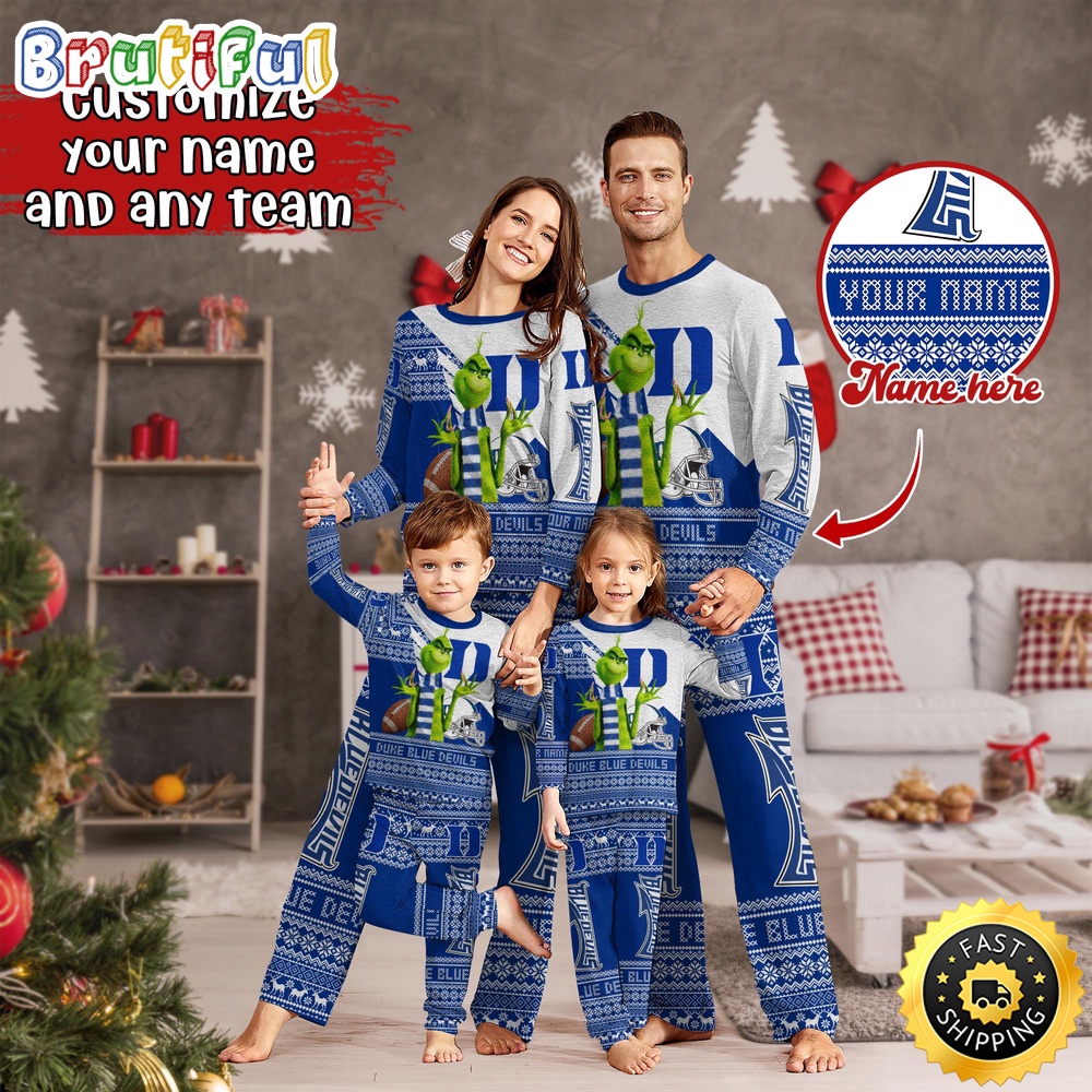 Personalized NCAA Duke Blue Devils Custom Pajamas Xmas For Sport Family
