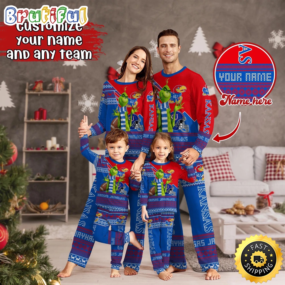 Personalized NCAA Kansas Jayhawks Custom Pajamas Xmas For Sport Family
