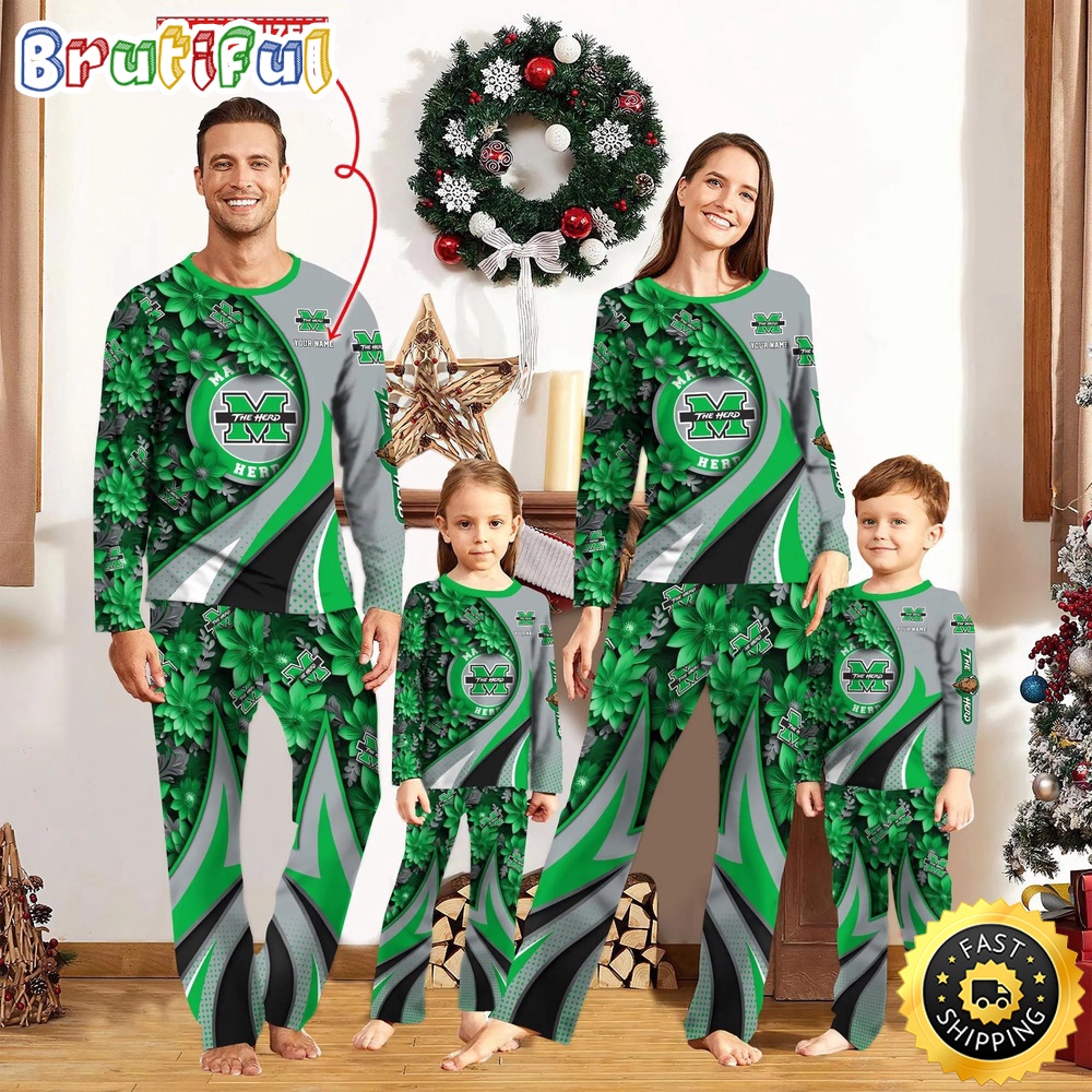 Personalized NCAA Marshall Thundering Herd Custom Pajamas Flower For Sport Family
