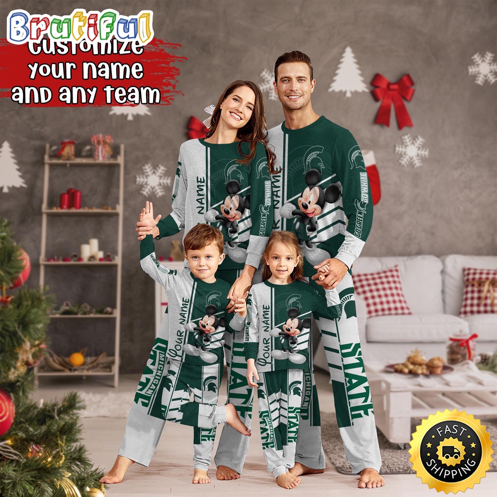Personalized NCAA Michigan State Spartans Custom Pajamas Mickey Mouse For Family