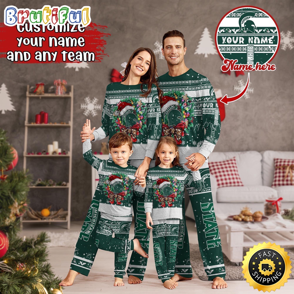 Personalized NCAA Michigan State Spartans Custom Pajamas Xmas For Sports Fan