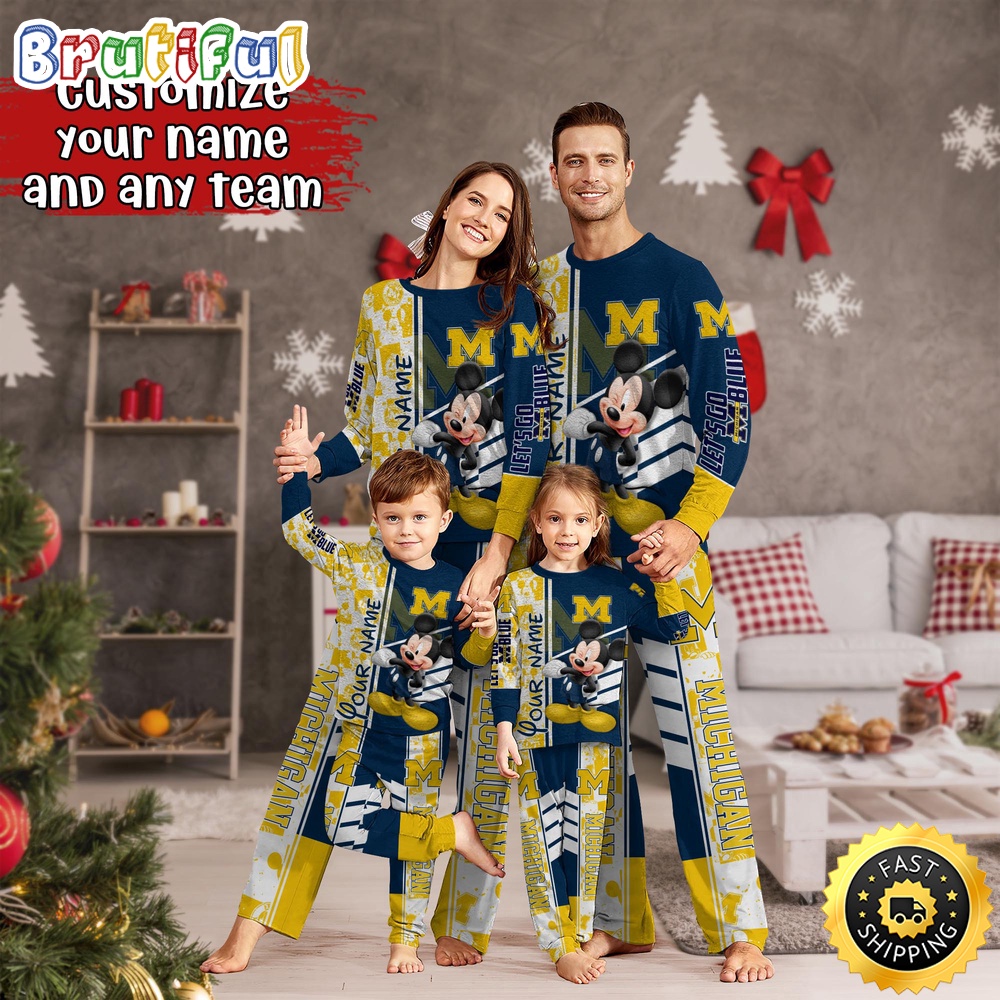 Personalized NCAA Michigan Wolverines Custom Pajamas Mickey Mouse For Family
