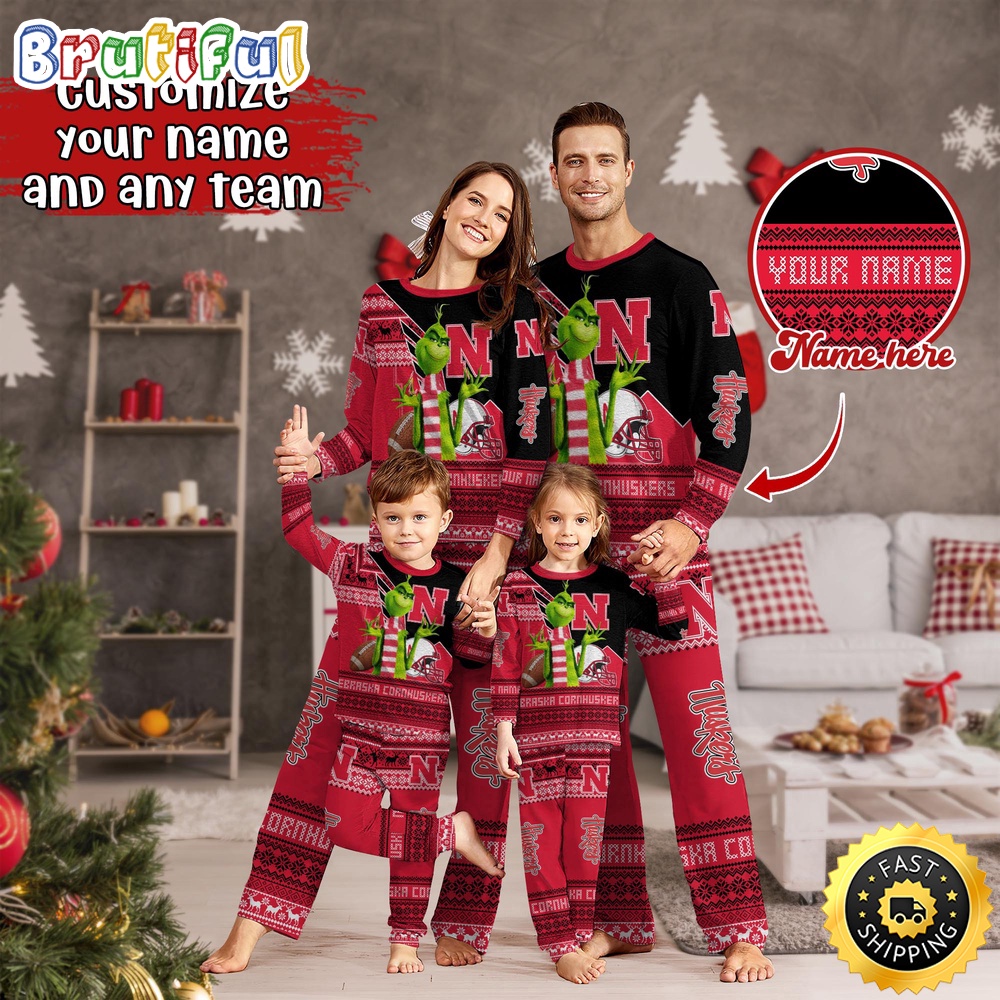 Personalized NCAA Nebraska Cornhuskers Custom Pajamas Xmas For Sport Family